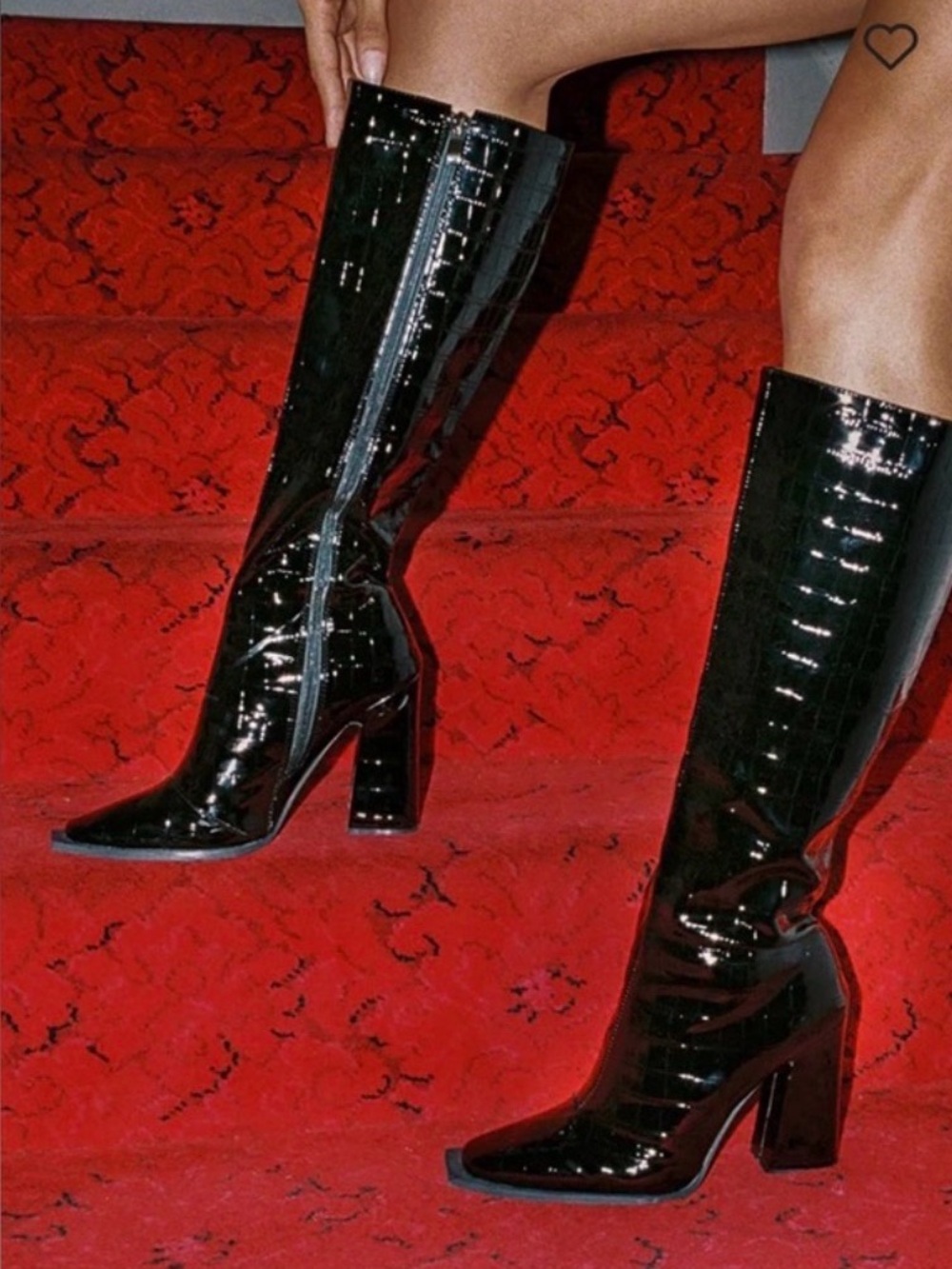 Worn Once Princess Polly Mercury Patent Knee-High Block Heel Boots - Black